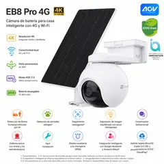 EZVIZ - Cámara EB8 Pro 4K con 4G/WiFi 6 PT 360° con IA, Batería 10400mAh y Audio Dual