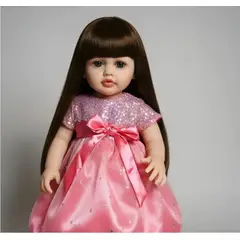 GENERICO - Muñeca Realista 52 CM Pelo Largo Accesorios Interactúa Juguete para Niñas Cabello Castaño