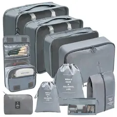 GENERICO - Set Organizador Viaje 11 Piezas Kit Almacenamiento Equipaje - Gris