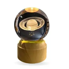 INNOVA - Lámpara Esfera Cristal 3d Saturno Luz Nocturna Decorativa Giratoria