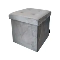 INDUHOGAR - Puff baul cuadrado totalmente plegable organizador color gris