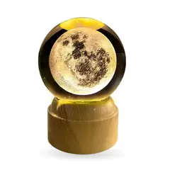 INNOVA - Lámpara Esfera Cristal Luna 3d Giratoria Luz Ambiental Led Decorativa
