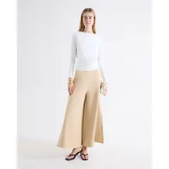 SEVEN SEVEN - Pantalón Culotte Aberturas Laterales Para Mujer Beige