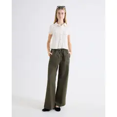 SEVEN SEVEN - Pantalón Palazzo Pretina Fruncida Para Mujer Verde