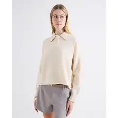 SEVEN SEVEN - Saco Cuello Camisero Botonadura Frontal Para Mujer Beige