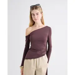 SEVEN SEVEN - Camiseta Hombro Descubierto Bufanda Para Mujer Café
