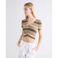 SEVEN SEVEN - Camiseta Acanalada Cuello V Para Mujer Verde