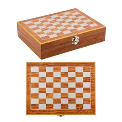 GENERICO - Cofre de Madera Ajedrez Licorera 32 Piezas Vasos Embudo Acero Inoxidable Decorativo