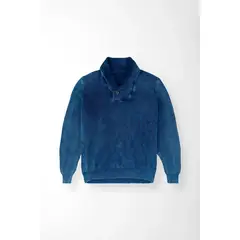TENNIS - Buzo regular fit con cuello cruzado con botón en algodón azul para hombre