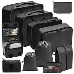 GENERICO - Set Organizador Viaje 11 Piezas Kit Almacenamiento Equipaje - Negro