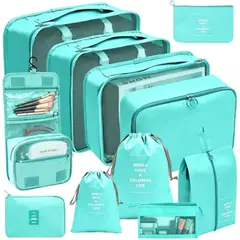 GENERICO - Set Organizador Viaje 11 Piezas Kit Almacenamiento Equipaje - Azul Claro