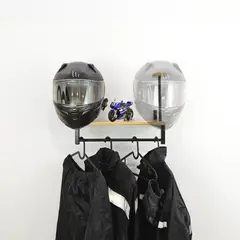 INDUHOGAR - Soporte para cascos de pared en tubo metalico y madera pino
