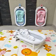 INDUHOGAR - Tina bebe plegable gris con termometro + cojín