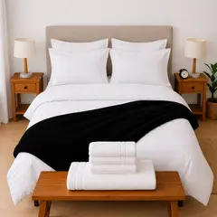 LILE - Combo Soltero Blanco + Plumón + Juego de Duvet + Almohadas + Cobija Bunny + Antifluido y Toallas