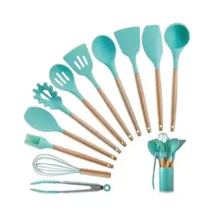 TECNOHOGAR JS - Set 12 Utensilios De Cocina Silicona Resistente Calor Juego verde