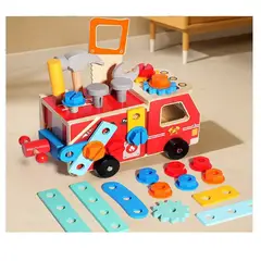 SWISSHOME - CARRO HERRAMIENTAS DE MADERA JUEGO PARA NIÑOS Y NIÑAS +3 AÑOS.