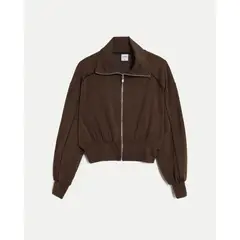 ATMOS - Buzo Full Zipper Piping Plush Para Mujer Café