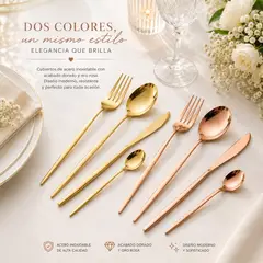 GENERAL - SET DE CUBIERTOS PREMIUM POR 24 UNIDADES EN ACERO INOXIDABLE DORADOS