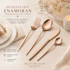 GENERAL - SET DE CUBIERTOS PREMIUM POR 24 UNIDADES EN ACERO INOXIDABLE ORO ROSA