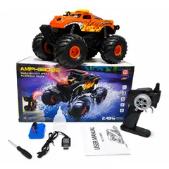 GENERICO - Carro Monster Truck RC Lanza Humo Luces Anfibio y Todo Terreno carro a control remoto