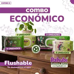 GENERICO - Papel Higiénico Húmedo Biodegradables PAHUBI combo Económico