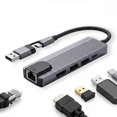 LINKON - Hub Usb Adaptador RJ45 5 en 2 Entrada USB y USB-C