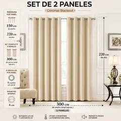 GENERICO - Cortina Blackout BeigeTipo Lino 300 x 220 cm – Set de 2 Paneles – Bloqueo Total de Luz