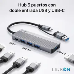LINKON - Hub Usb Adaptador 5 en 2 USB y USB-C Macbook Windows