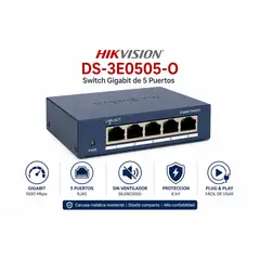 HIKVISION - Switch de Red 5 Puertos Gigabit 10/100/1000 Mbps para Hogar Oficina y Videovigilancia