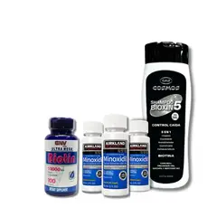 SIGNATURE - Kit Capilar con 3 minoxidil kirkland + biotina capsulas + shampoo de biotina