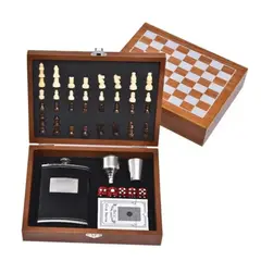 GENERICO - Juego de Ajedrez Premium Integrado en Estuche Madera con Licorera Petaca y Accesorios