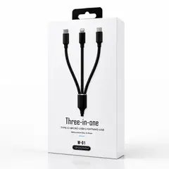 GENERICO - Cable Cargador 3 En 1 USB A Lightning Tipo C Micro USB W-01 1.2m