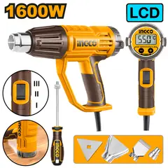 INGCO - Pistola de Calor 1600W 50-600°C LCD 3 Boquillas UHG160058