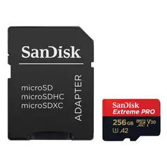 SANDISK - Memoria Micro SD 256GB Extreme PRO 200MBs A2 V30 U3 4K UHD GoPro Drone + Adaptador SD