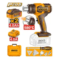 INGCO - Pistola de calor 20V 300 /550°C incluye 2 baterías 4.0AH y accesorios UHGLI20085