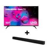 CHALLENGER - Combo TV 50 4K 50KR15 T2 ROKU  + Barra de Sonido  30W - SB30Y