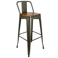 GENERICO - Taburete Alto Industrial Metal y Madera Verde Oliva Silla Bar Resistente Para Barra