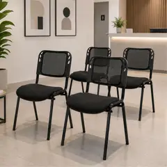 GENERICO - Juego De 4 Sillas Interlocutoras Tapizadas Negras Para Oficina