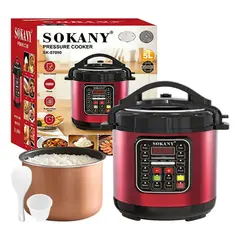 SOKANY - Olla Multifuncional Eléctrica 12en1 Acero Inoxidable 5L Rojo 110v