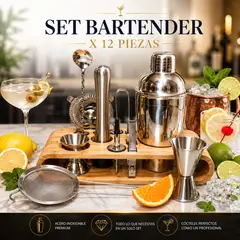 BARTENDING COLOMBIA - SET COCTELERA PARA BAR 12 PIEZAS CON ACCESORIOS EN ACERO INOXIDABLE