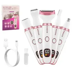 GENERICO - Afeitadora Eléctrica Mujer 5 En 1 Recargable USB-C Bikini Depiladora Húmedo y Seco Cara Cuerpo