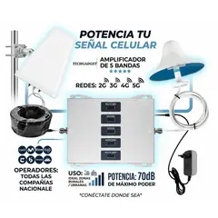 GENERICO - Amplificador señal celular 5 bandas 5 28 2 4 7 2g 3g 4g 5g claro wom tigo movistar finca rural urbano