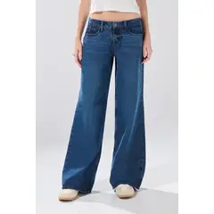 KOAJ - Jean azul oscuro open leg con bota ancha y tiro bajo Mujer