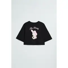 KOAJ - Camiseta oversize negra crop top con arte de My Melody Mujer