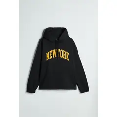 KOAJ - Buzo negro con capota oversize y texto college en frent Hombre