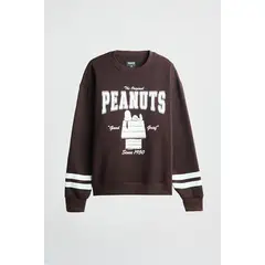 KOAJ - Buzo café oscuro oversize de Snoopy con cuello redondo Hombre