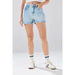 KOAJ - Short azul claro de jean con tiro alto y desgastes suti Mujer