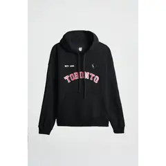 KOAJ - Buzo oversize negro con capota y texto rojo college Hombre
