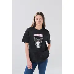 KOAJ - Camiseta de Kuromi negra tie dye con manga corta Mujer