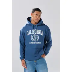 KOAJ - Buzo oversize azul oscuro con arte college y capota Hombre